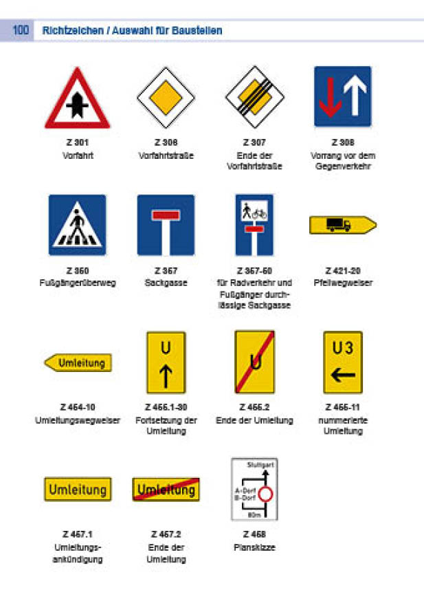 Informationen zu Richtzeichen aus der Broschüre Baustellensicherung an Straßen