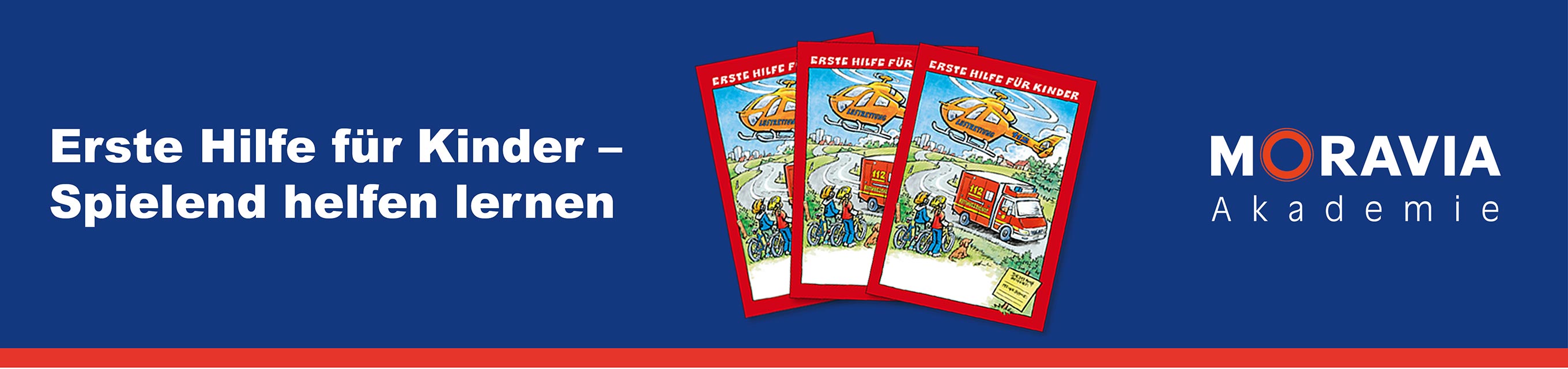 Header mit drei Ausgaben des Heftes: Erste Hilfe für Kinder - Spielend helfen lernen