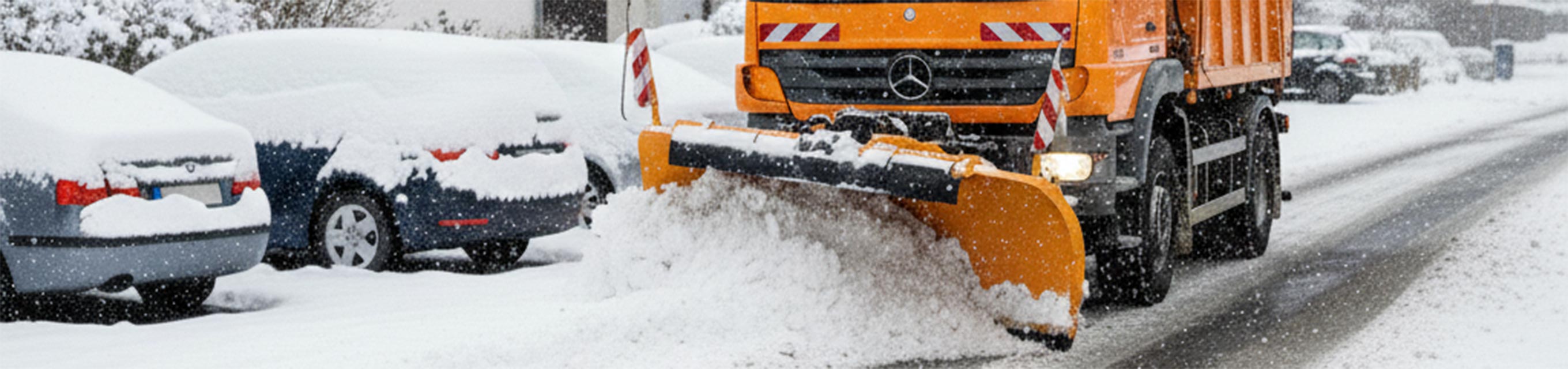 Der Bauhof räumt eine schneebedeckte  Straße frei