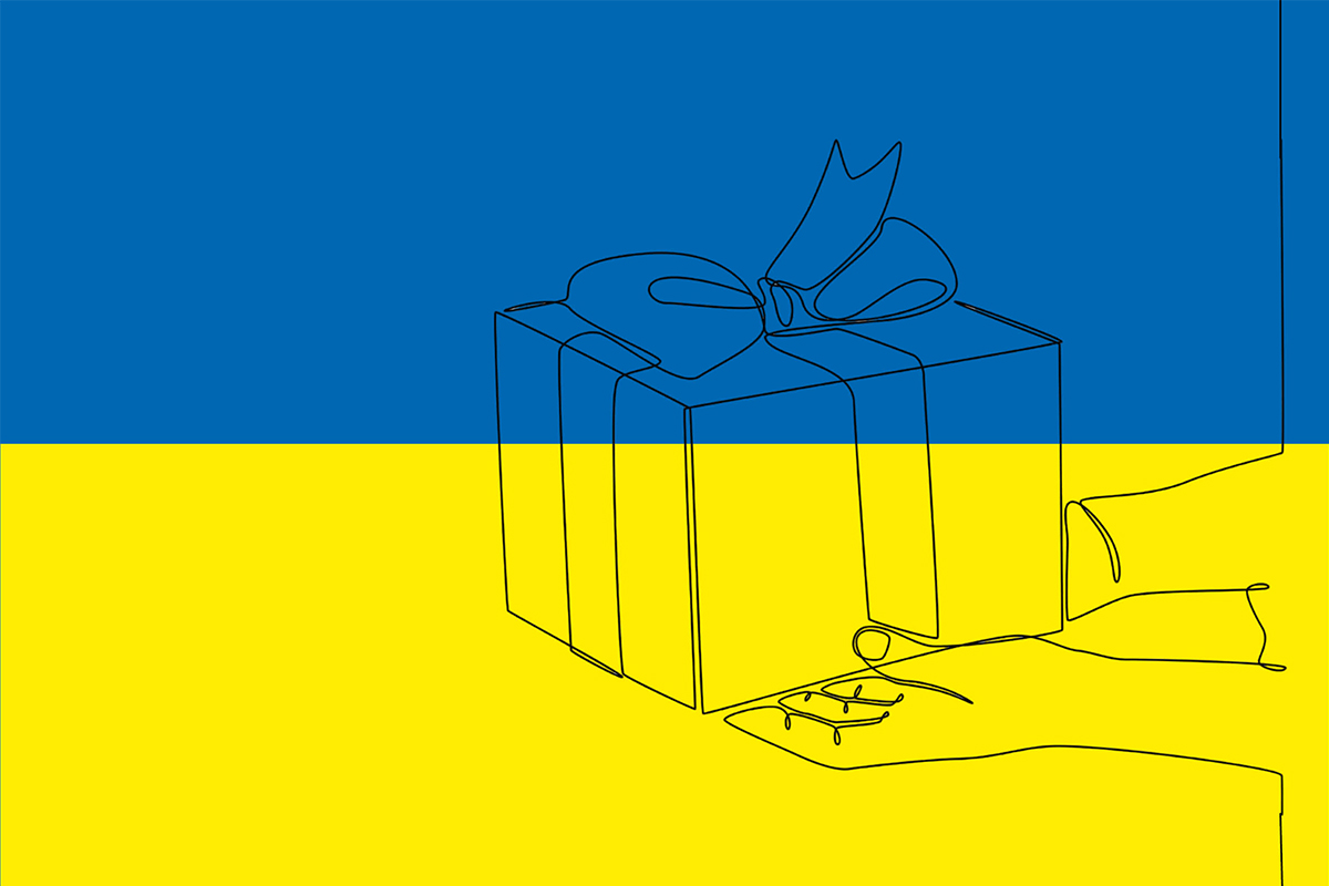 Ukraine Flagge mit Pfadenfigur