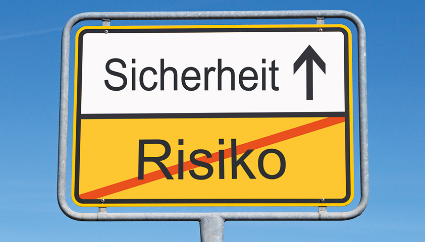 Jetzt Neu: Verantwortung und Haftung bei der Sicherung von Straßenbaustellen Verkehrszeichen auf dem Risiko durchgestrichen ist und Sicherheit drüber steht