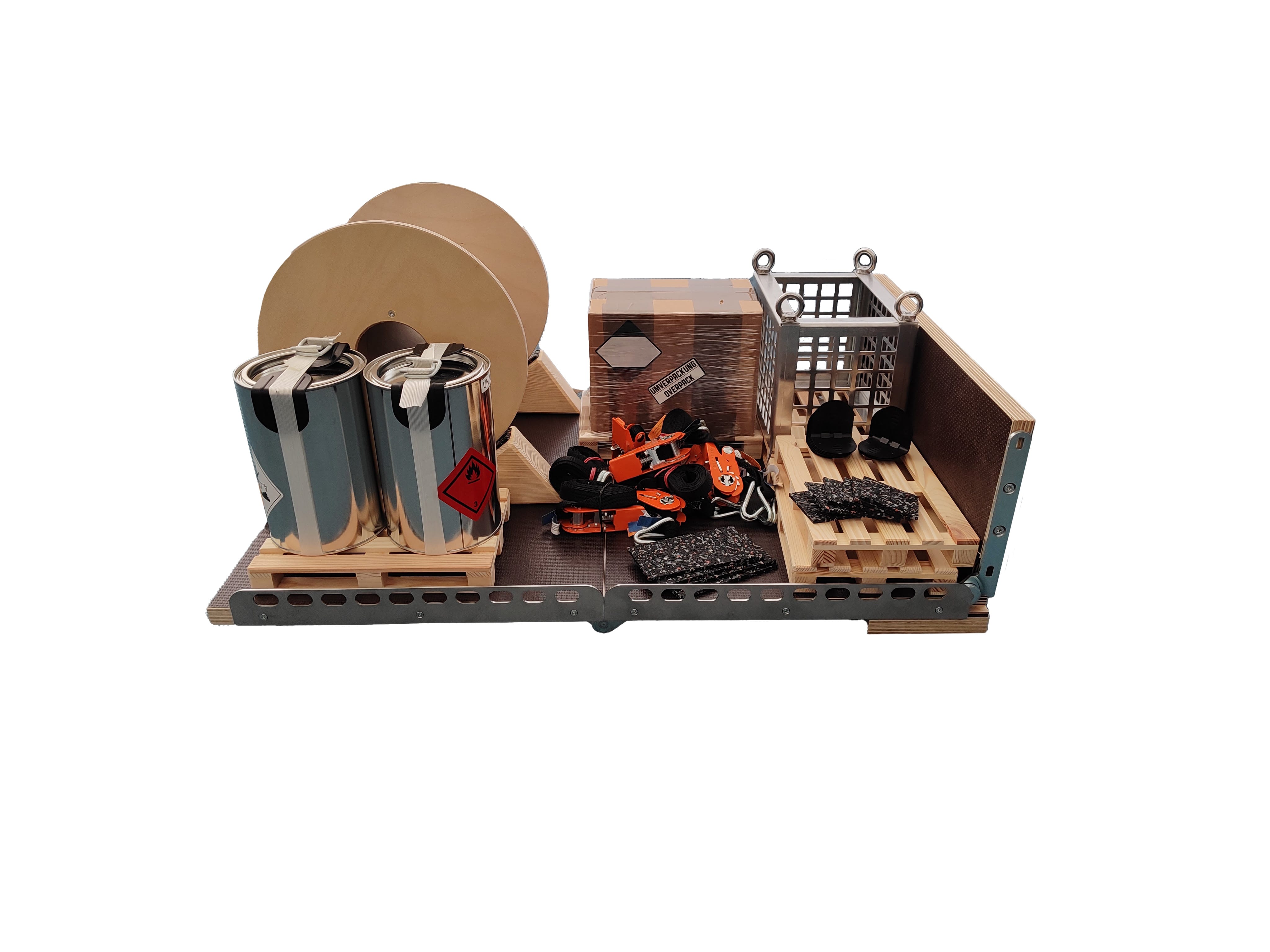 Inhalt LaSi-Quick micro M2 Lasi-Quick micro basic, eine Fassladung micro, eine Kartonladung micro und eine Kabeltrommel micro stehen auf der klappbaren Ladefläche.