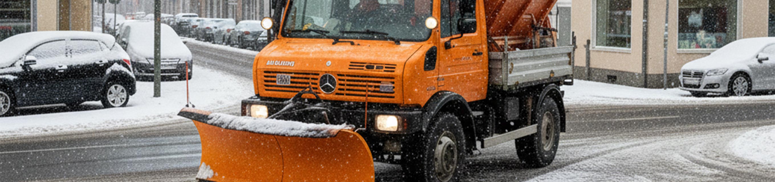 Fahrzeug des Bauhof ist eine Straße am räumen und streuen.