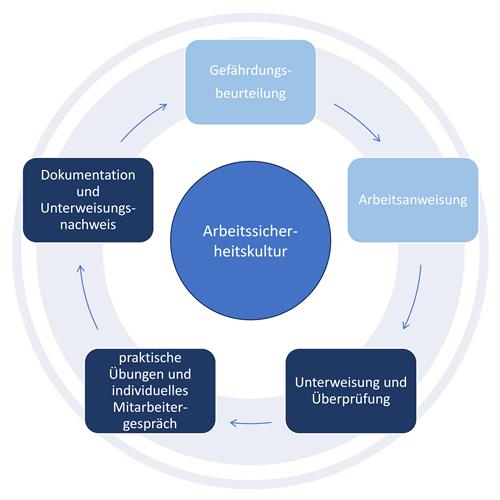 Kreislaufdiagramm der Arbeitssicherheitskultur in Blautönen