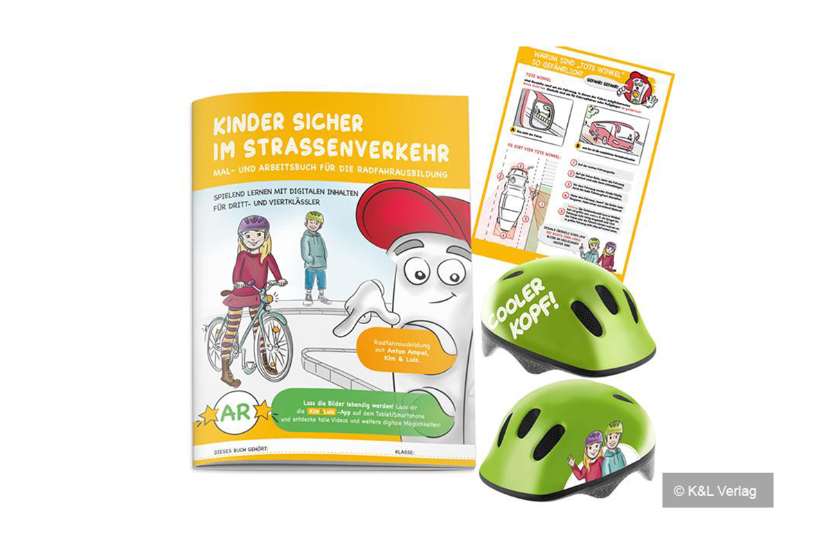 Kinder sicher im Straßenverkehr Coverbild und Helme