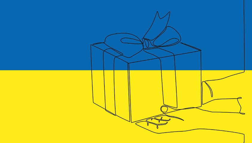 Ukraine Flagge mit Fadenfigur