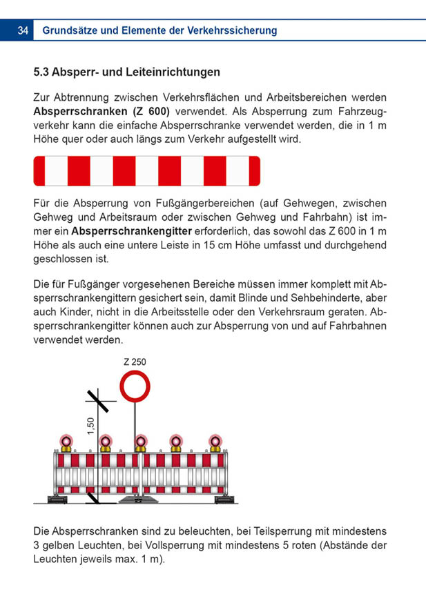 Informationen zu Absperr- und Leiteinrichtungen der Broschüre Verkehrsrechtliche Anordnung für Arbeitsstellen an Straßen