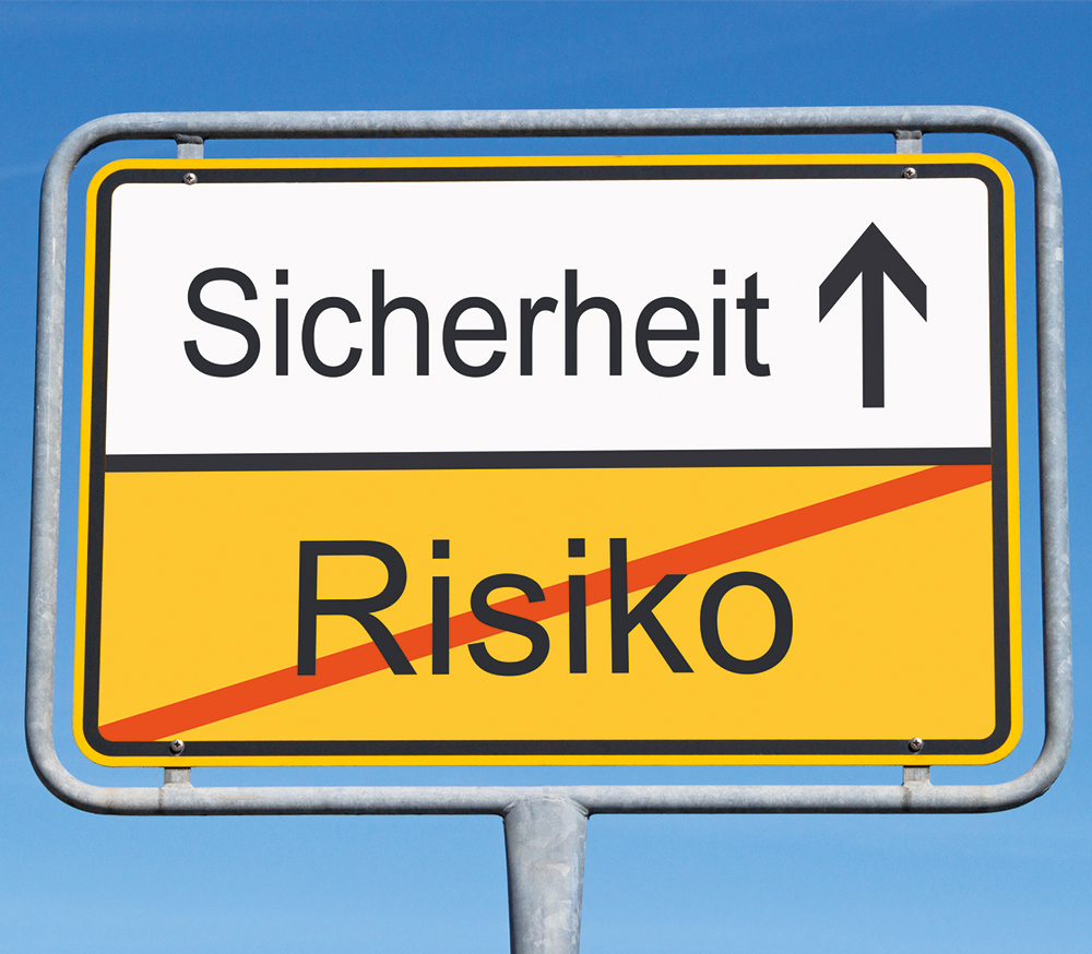 Jetzt Neu: Verantwortung und Haftung bei der Sicherung von Straßenbaustellen Verkehrszeichen auf dem Risiko durchgestrichen ist und Sicherheit drüber steht