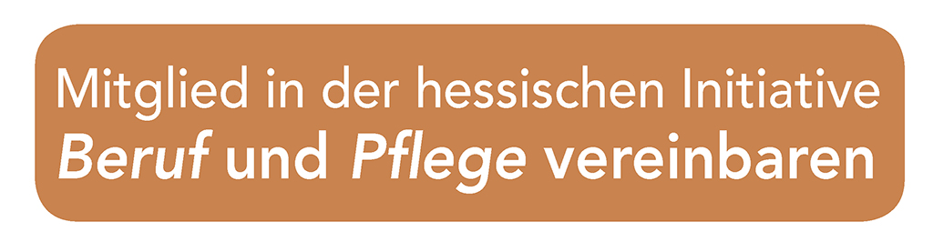 Schriftzug der Charta Beruf und Pflege Mitglied in der hessischen Initiative Beruf und Pflege vereinbaren