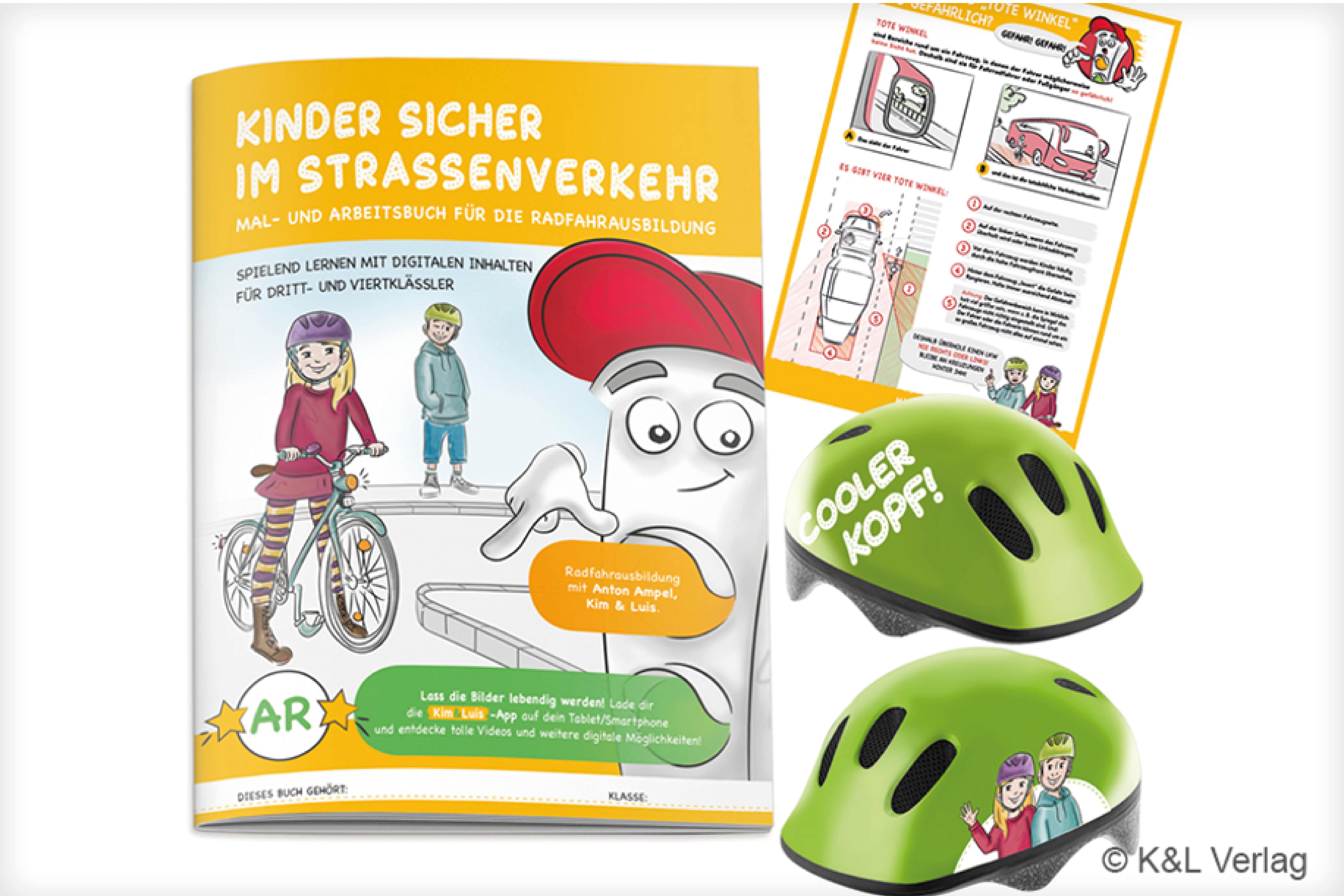 Malbuch hilft Kindern sicher durch den Straßenverkehr! Coverbild und Helme