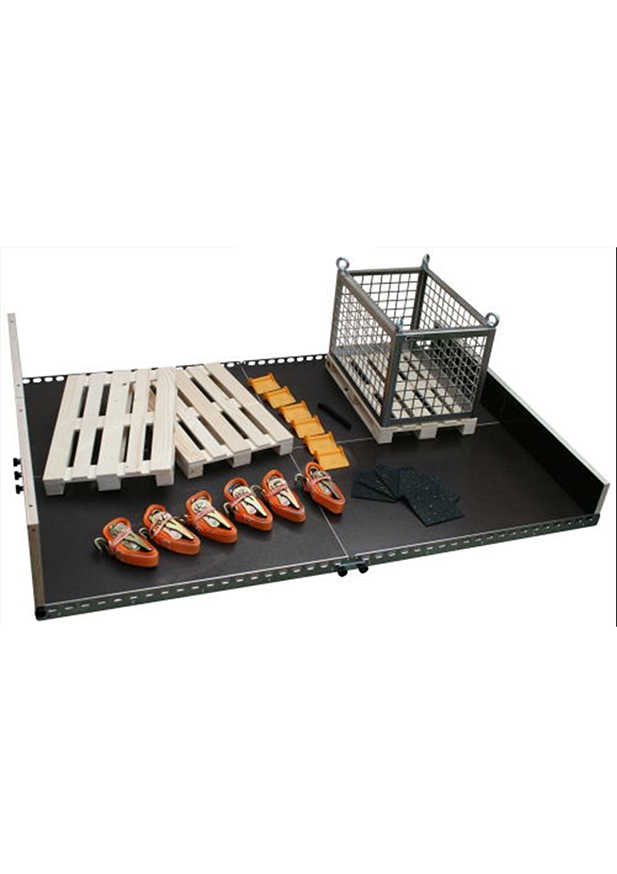Lasi-Quick basic ein Übersichtsbild für die Lasi-Quick  Produkte, mit Paletten, Kantenschonern, Gitterbox und Spanngurten