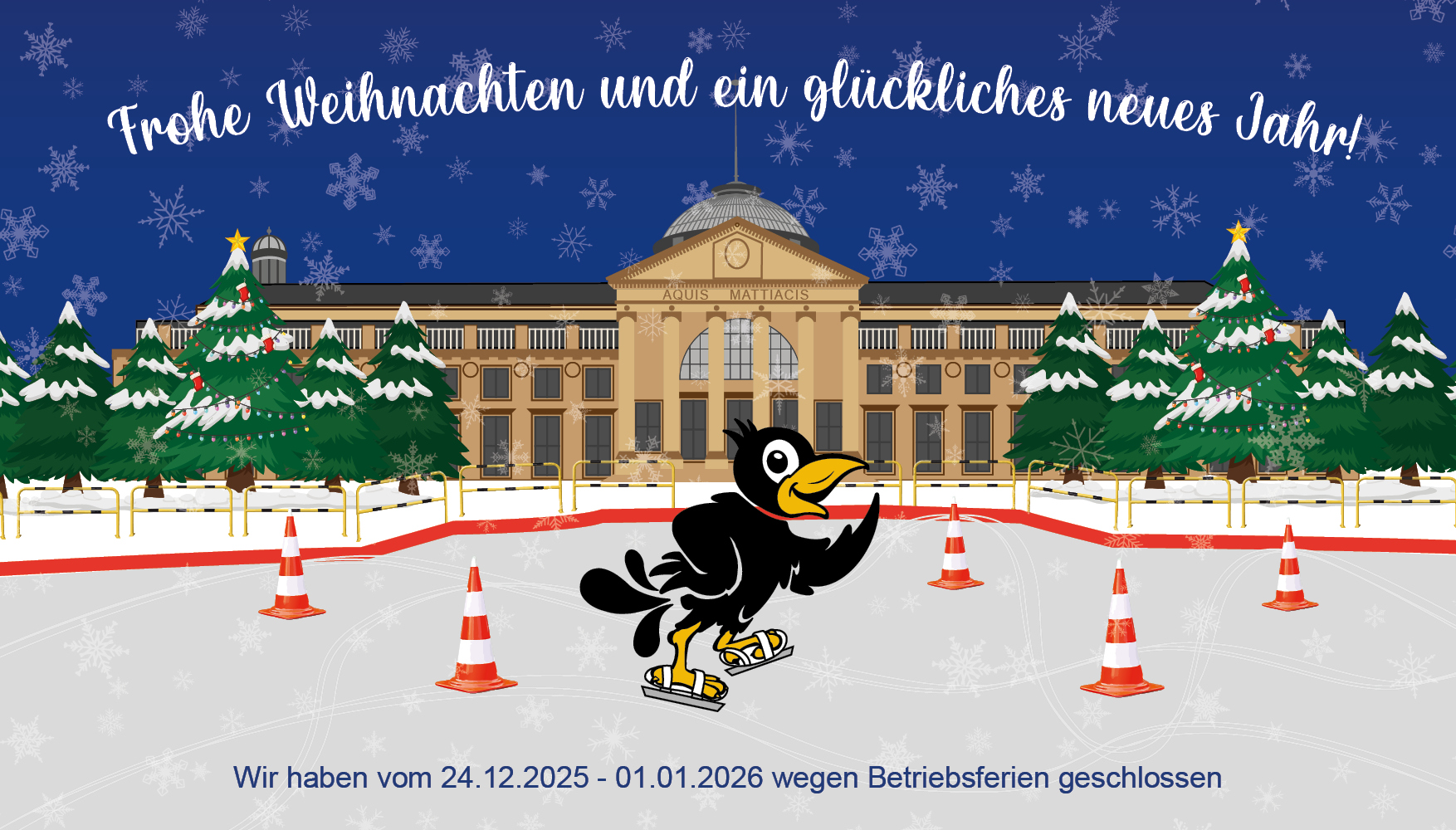 Skizziertes Kurhaus in Wiesbaden mit Eisfläche