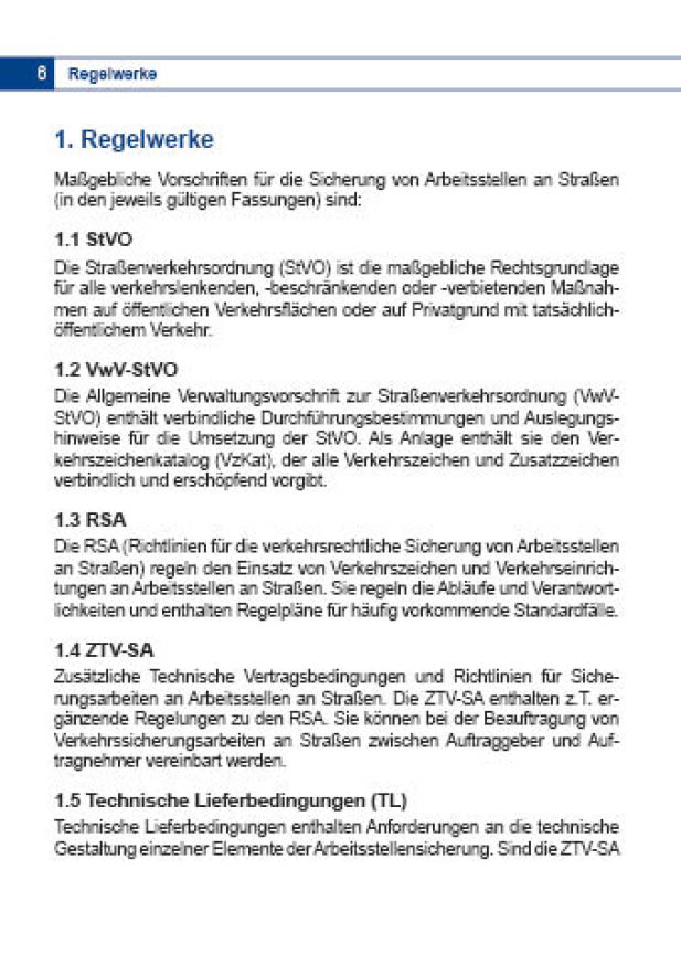 Regelwerke aus der Broschüre Baustellensicherung an Straßen